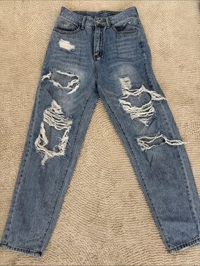 SHEIN Light Blue Ripped Boyfriend Jeans